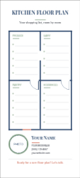 Custom 3.5" x 8" Notepad, Kitchen Floor Plan Shopping List