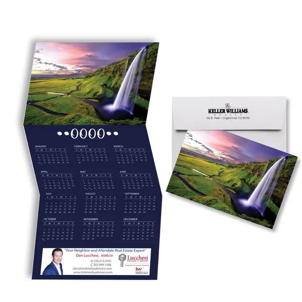 Z-Fold Calendar Card waterfall design navy blue custom notepad
