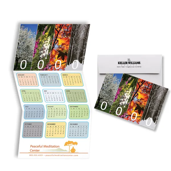 Z-Fold Calendar Card - Four Seasons Z-Fold Calendar Card Four Seasons custom notepad with nature photography and colorful month grids