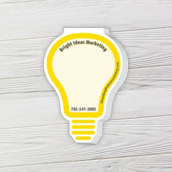 Custom Die Cut Light Bulb Shape Scratch Pad, 50 Sheets Yellow and white die cut light bulb shape scratch pad with 50 sheets, promotional notepad