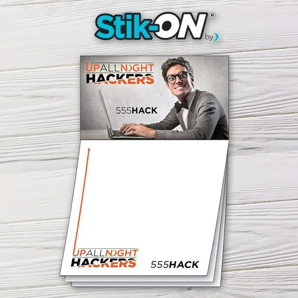 Custom magnetic notepad 3.5x3.5 with 25 sheets, white and orange design