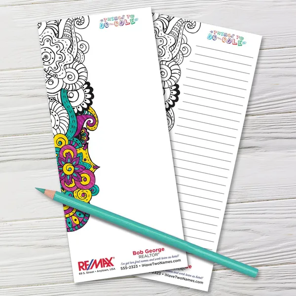 Things To Do-odle Coloring Pad 3.5x8 promotional notepad with doodle design and colorful flowers