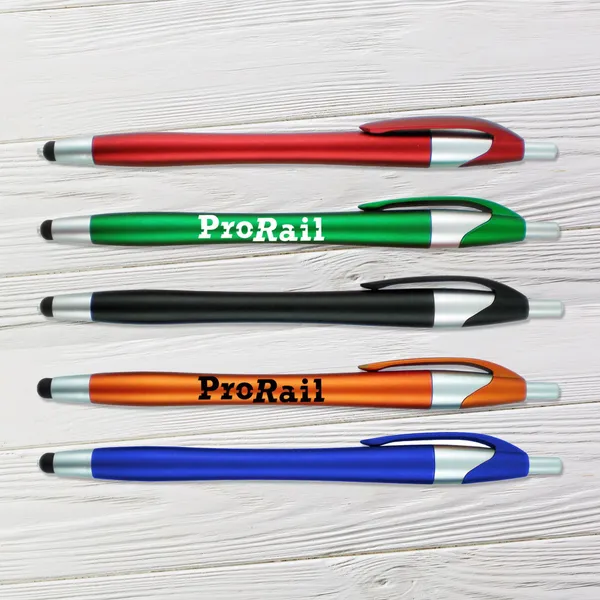 Rocket Touch stylus pens in red, green, black, orange, and blue promotional products