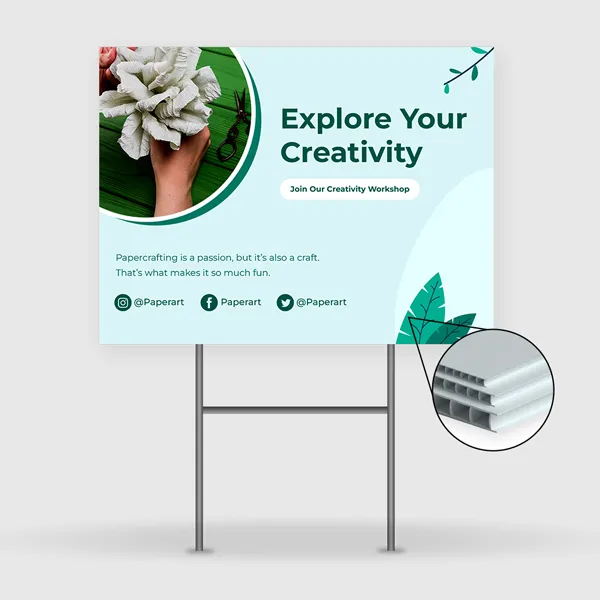 10mm Coroplast custom yard sign with light blue design and teal accents