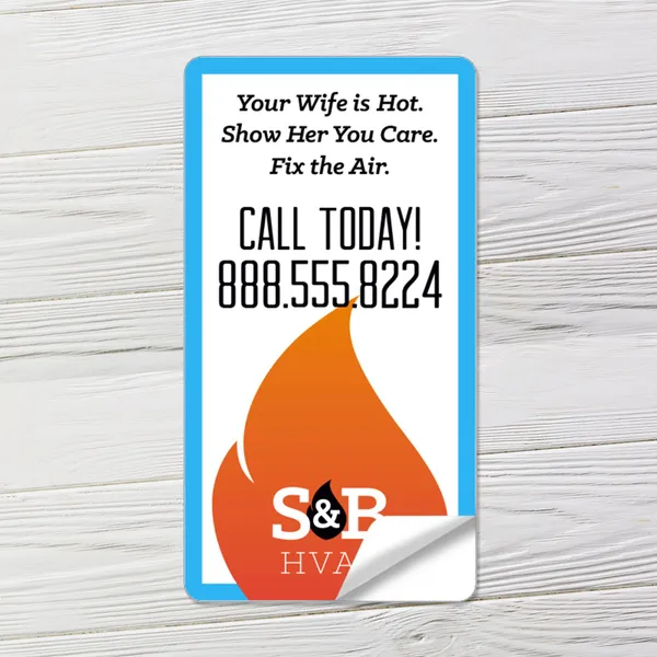 Blue and orange custom notepad 2.125x4 rectangle vinyl sticker with flame design