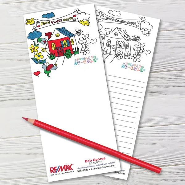 Things To Do-odle Coloring Pads 3.5x8 custom notepads with house doodle design in red and blue