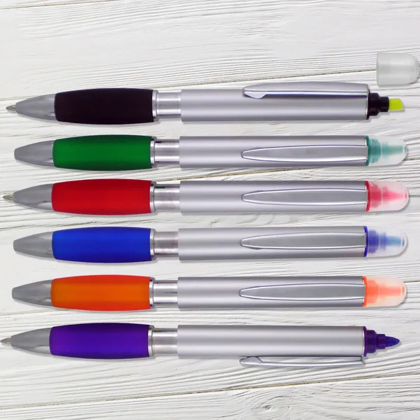 Crest Pen & Highlighter Combo in 6 assorted colors with silver barrels, promotional product