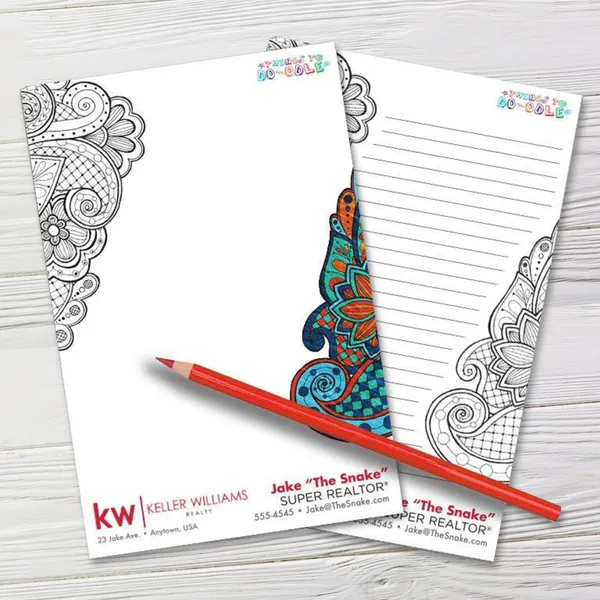 Things to Do-odle Coloring Pads 5.5x8.25 custom notepad with mandala design and lined pages