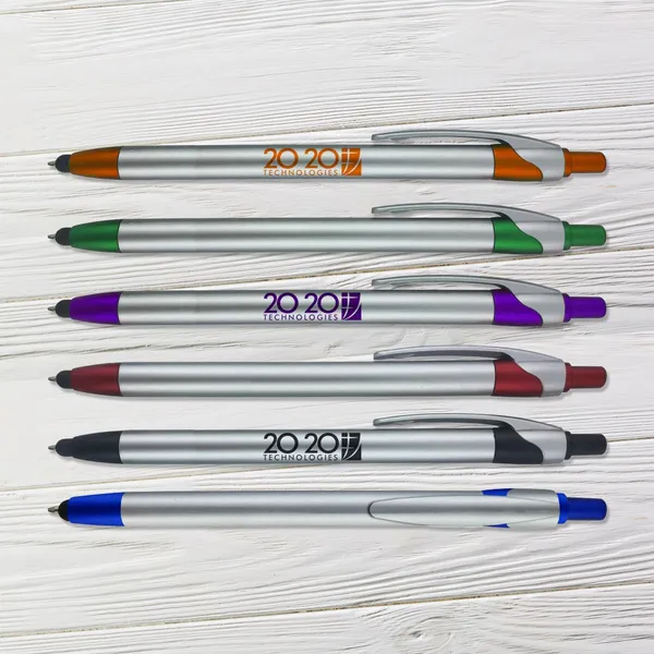 iSpace Touch Silver Pen promotional product in six colors on wood surface