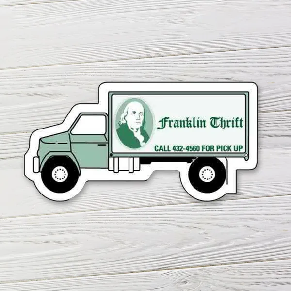 Truck-shaped magnet 3.125x1.4375 inches, green and white promotional product