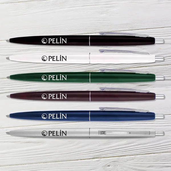 Troubador Click Pen Silver Trim in black, white, green, burgundy, navy, and gray promotional pen set
