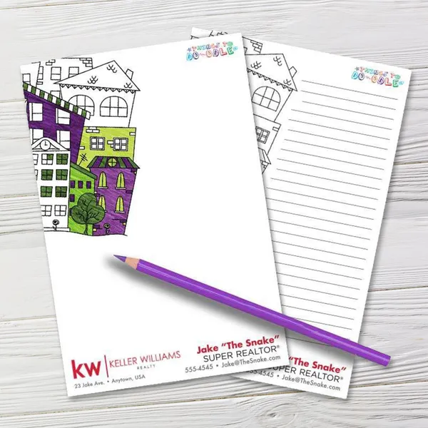 Things to Do-odle Coloring Pads 5.5x8.25 purple green custom notepad with house doodle design