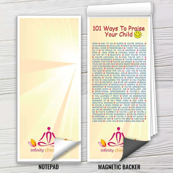 Custom magnetic notepad with cream and yellow gradient design featuring motivational phrases for children