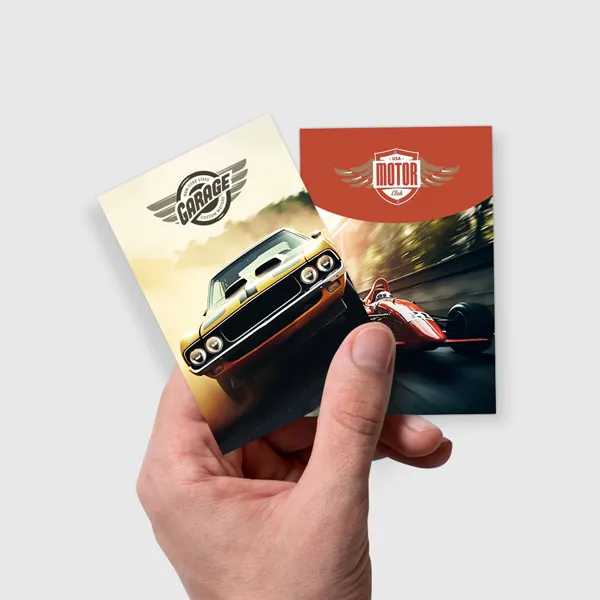 18pt Trading Cards Custom trading cards in cream and red color schemes displayed in hand