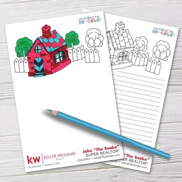 Things to Do-odle Coloring Pads 5.5x8.25 custom notepad with house design in red and green