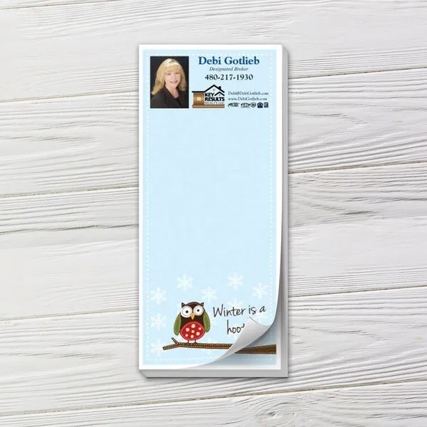 Custom notepad winter is a hoot owl design light blue with snowflakes