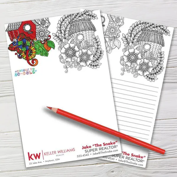 Things to Do-odle Coloring Pads 5.5x8.25 custom notepad with line pages and red pencil