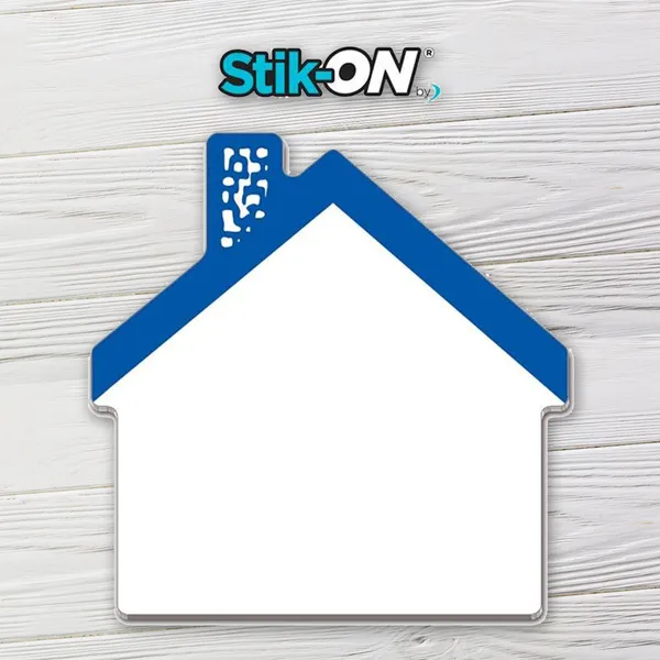 Blue and white house-shaped adhesive notes promotional product