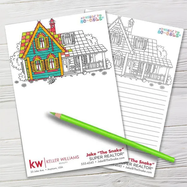 Things to Do-odle Coloring Pads 5.5x8.25 custom notepad with house illustration in bright colors