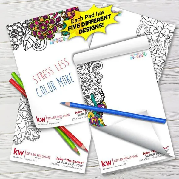 Things To Do-odle Coloring Pads, 5.5x8.25 custom notepads with 5 floral designs and colored pencils