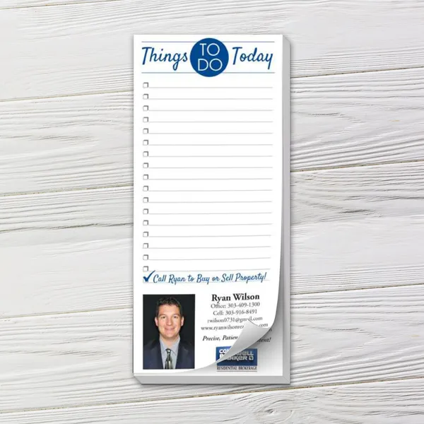 Custom "Things To Do Today" notepad with blue header and checkboxes on white paper