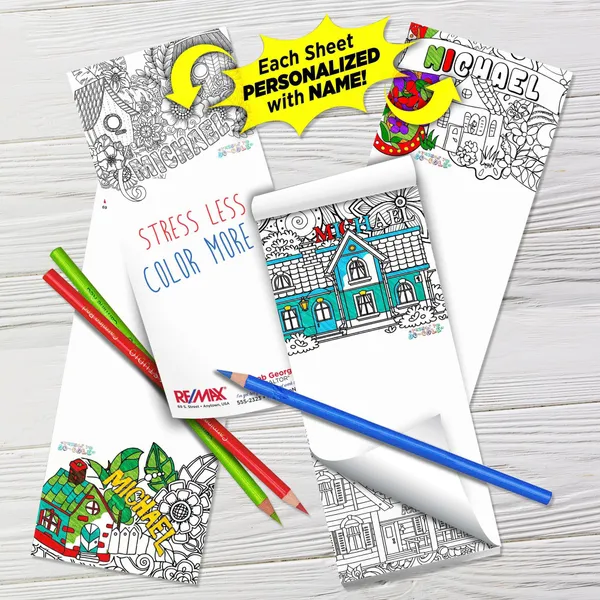 Houses "Things To Do-odle" personalized notepad, 3.5x8, coloring design with colored pencils