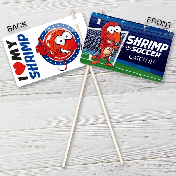 Flexible plastic flag custom notepad, 5.25x8.5, red shrimp cartoon design, patriotic blue and white theme