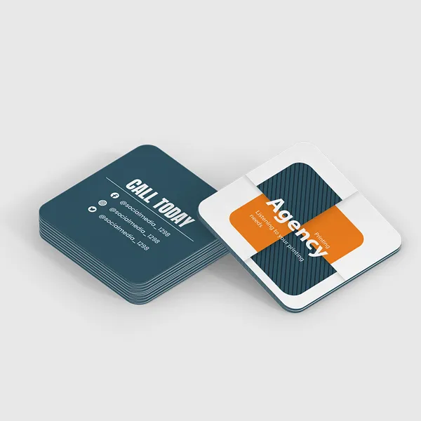 2.5x2.5 Social Cards 2.5x2.5 custom social cards in navy blue and white with orange accent stripe design