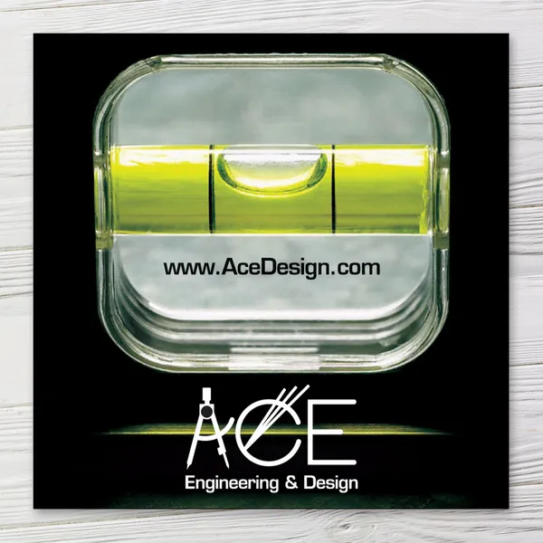 3x3 square magnet promotional product with yellow level bubble design on black background