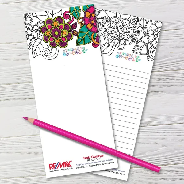 Things To Do-odle Coloring Pads 3.5x8 custom notepad with floral doodles, purple, pink, teal