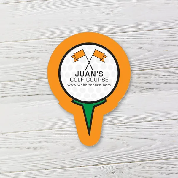 Golf ball and tee shaped magnet, 1.75"x2.5", orange and green promotional product
