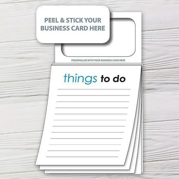 Magnetic "Things To Do" notepad with business card slot, white and blue custom notepad design