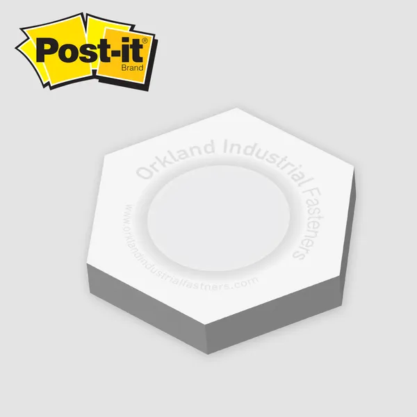 White hexagon custom notepad cube with gray sides, slim profile design
