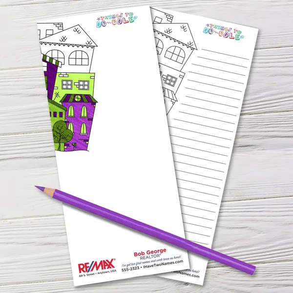 Things To Do-odle Coloring Pads 3.5x8 promotional notepad, purple and green house design