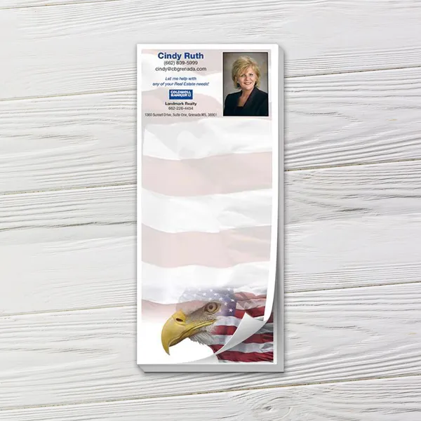 Custom notepad with patriotic eagle and American flag design on white background