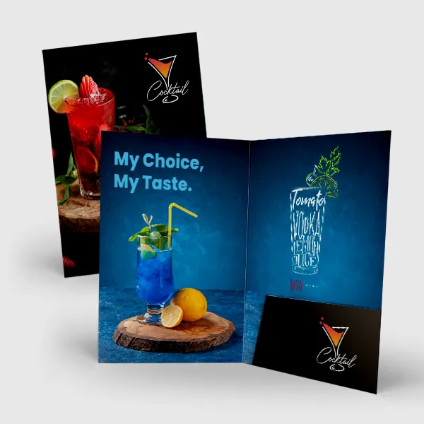 5.25x10.5 Presentation Folder 5.25x10.5 blue presentation folder with cocktail design, custom promotional product