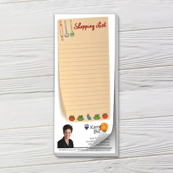 Full Color Custom Shopping List Notepad with Kitchen Utensil Graphics, Cream Background