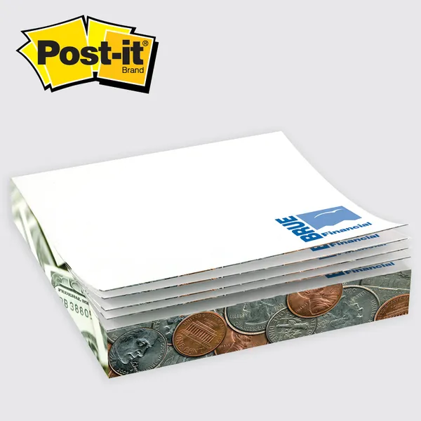 Post-it Custom Printed Notes Slim-Cube 2-3/4" x 2-3/4" White with Financial Design