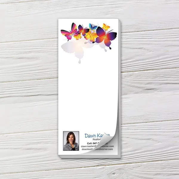 Custom Notepad with colorful butterfly design and watercolor accents on white background