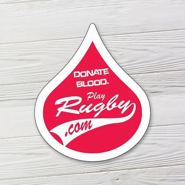 Red and white droplet-shaped magnet promotional product, 2.56"x3.06