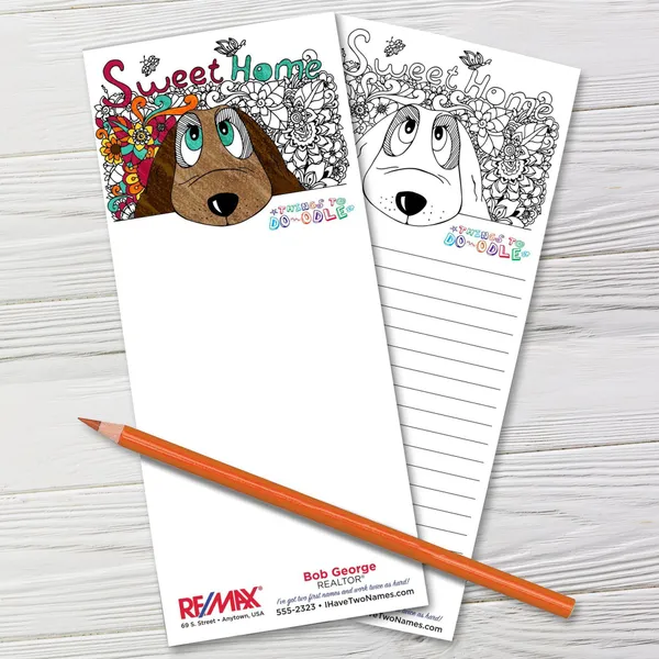 Things To Do-odle Coloring Pads 3.5x8 custom notepad with dog illustration and floral doodles