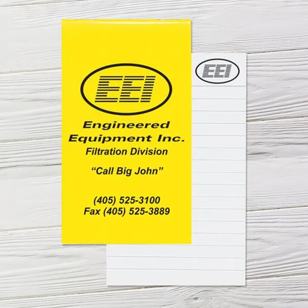 Neon yellow top stapled memo book custom notepad, 2 13/16" x 5" with black text and logo space