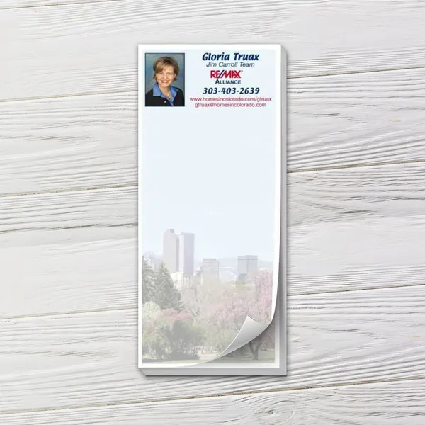 Custom notepad with Denver skyline design, white background, professional layout