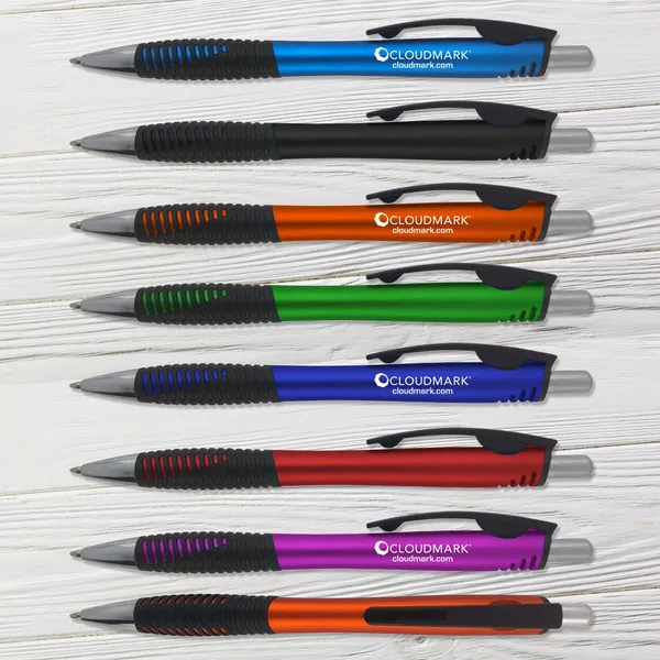 Matrix Pen Metallic promotional ballpoint pens in blue, black, orange, green, red, purple colors