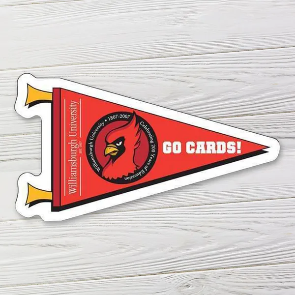 Red pennant shape magnet custom notepad with white and yellow accents, 3.4375"x1.875