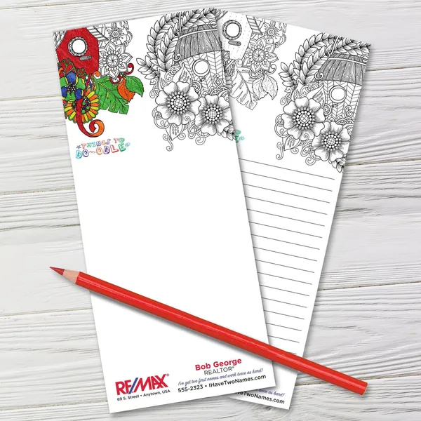 Things To Do-odle coloring notepad 3.5x8 inches with floral doodle designs and lined back, promotional product