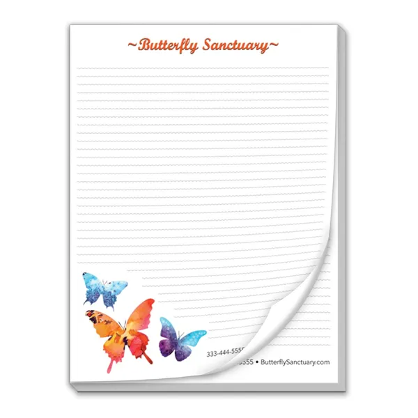 Butterfly-themed lined notepad, 8.5x11 inches, watercolor design in blue, orange, and purple