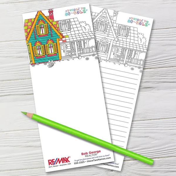 Things To-Doodle coloring notepad, 3.5x8", house design, custom promotional pad