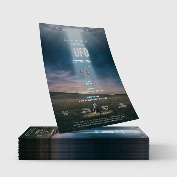 Akuafoil Sell Sheets custom notepad with blue UFO design and landscape imagery