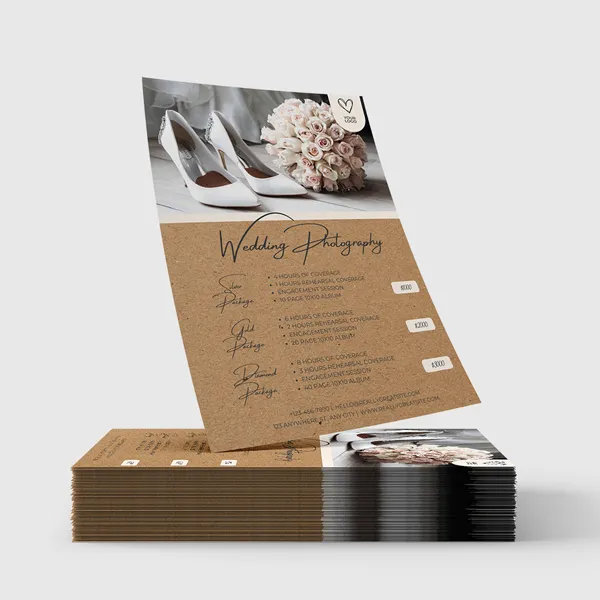Brown kraft sell sheets with wedding photography design mockup stacks